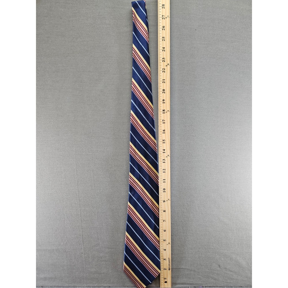 Nautica Mens Silk Necktie Navy Blue Red Yellow Striped Classic Formal Tie